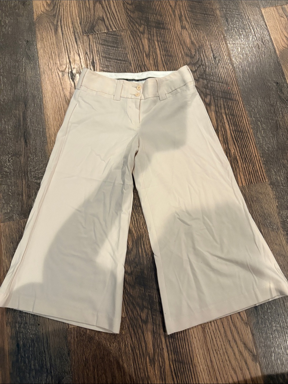 High-Rise Wide Leg Cropped Pants in Light Beige